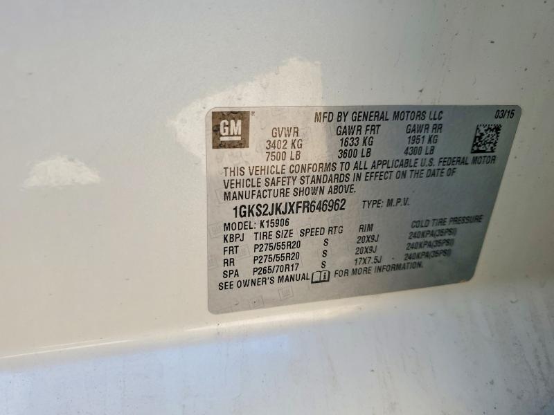 2015 Gmc Yukon Xl მანქანა იყიდება აუქციონზე, vin: 1GKS2JKJXFR646962, აუქციონის ნომერი: 67856736