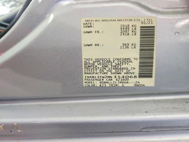 68070356 :رقم المزاد ، 1N4BL4FW2MN354068 vin ، 2021 Nissan Altima مزاد بيع