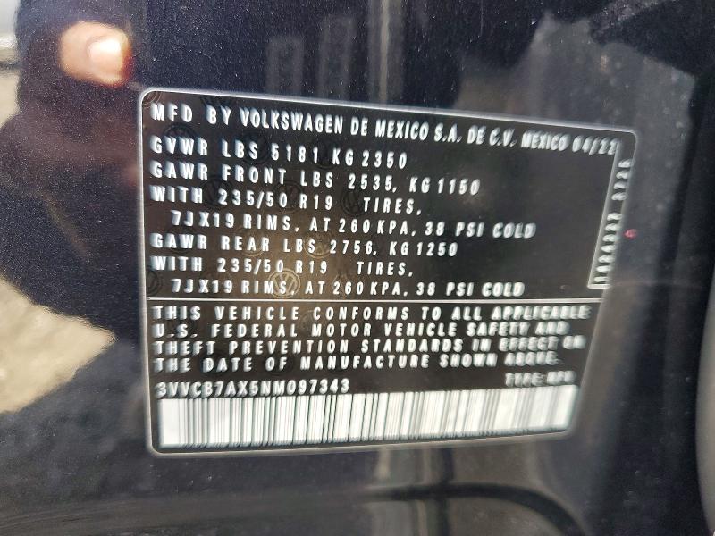 69159726 :رقم المزاد ، 3VVCB7AX5NM097343 vin ، 2022 Volkswagen Tiguan مزاد بيع