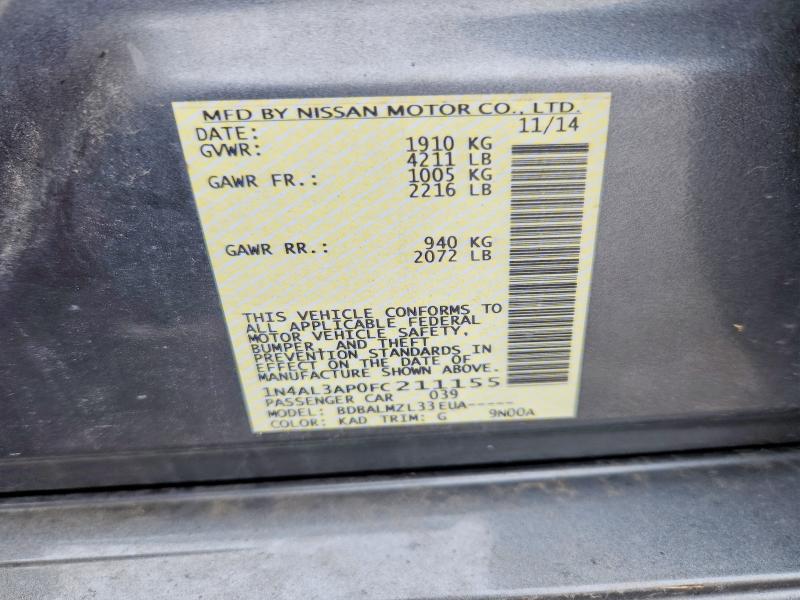 Продажа на аукционе авто 2015 Nissan Altima, vin: 1N4AL3AP0FC211155, номер лота: 70269746