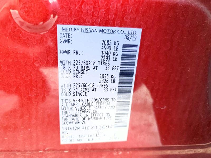 2020 Nissan Rogue მანქანა იყიდება აუქციონზე, vin: 5N1AT2MT4LC711694, აუქციონის ნომერი: 70256136