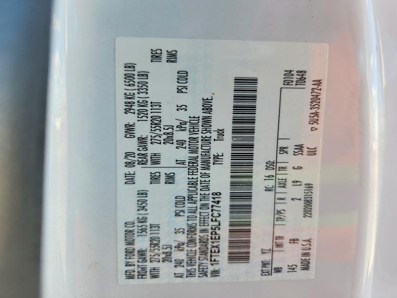 66720316 :رقم المزاد ، 1FTEX1EP5LFC77418 vin ، 2020 Ford F150 مزاد بيع