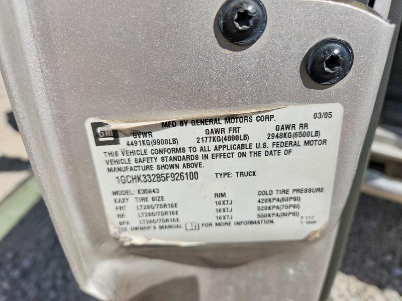 2005 Chevrolet Silverado მანქანა იყიდება აუქციონზე, vin: 1GCHK33285F926100, აუქციონის ნომერი: 68878446