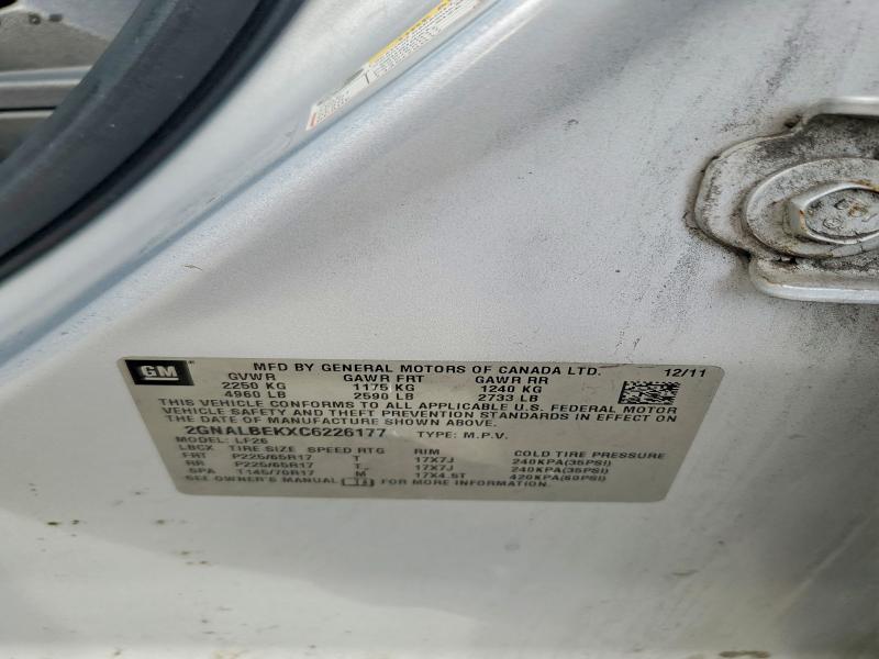 67848706 :رقم المزاد ، 2GNALBEKXC6226177 vin ، 2012 Chevrolet Equinox مزاد بيع