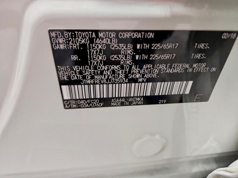 Продаж на аукціоні авто 2018 Toyota Rav4, vin: JTMRFREV8JJ735934, номер лоту: 70423256