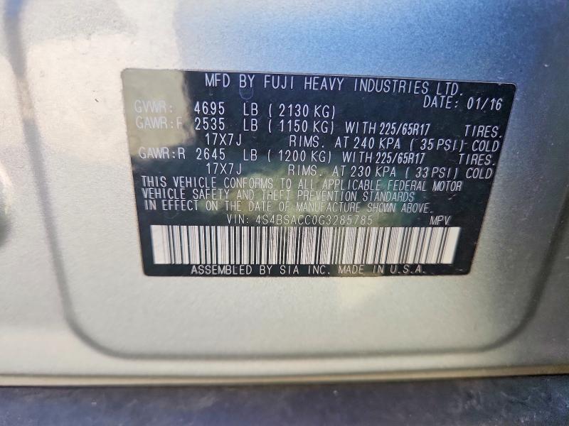 69580896 :رقم المزاد ، 4S4BSACC0G3285785 vin ، 2016 Subaru Outback مزاد بيع