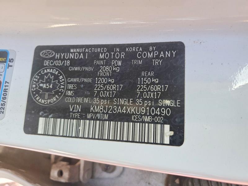 69849126 :رقم المزاد ، KM8J23A4XKU910490 vin ، 2019 Hyundai Tucson مزاد بيع