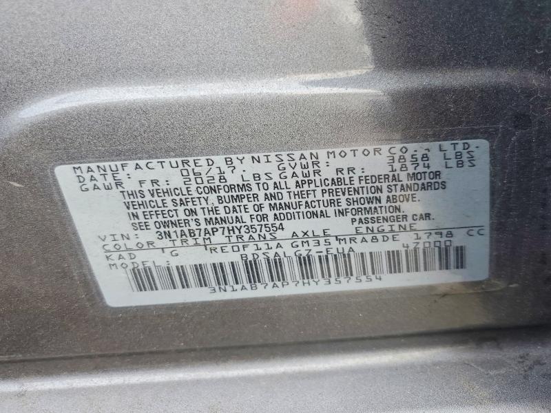 68825026 :رقم المزاد ، 3N1AB7AP7HY357554 vin ، 2017 Nissan Sentra مزاد بيع