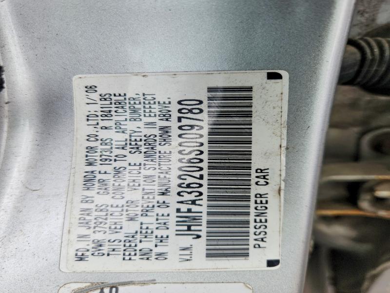 70689716 :رقم المزاد ، JHMFA36206S009780 vin ، 2006 Honda Civic مزاد بيع