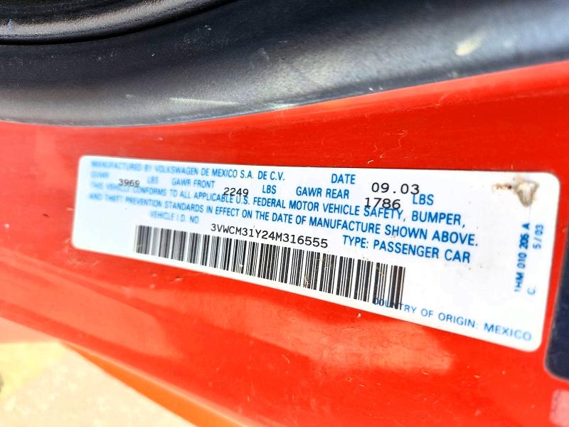 71443976 :رقم المزاد ، 3VWCM31Y24M316555 vin ، 2004 Volkswagen New Beetle مزاد بيع