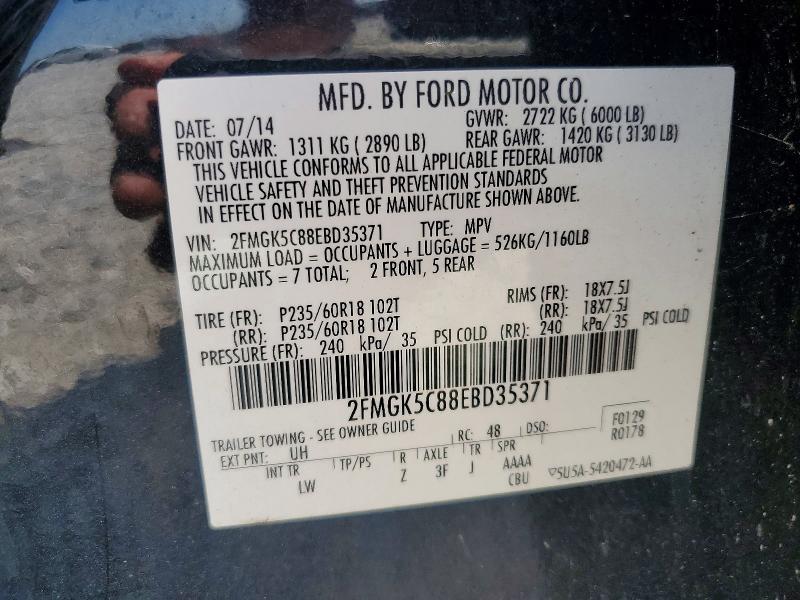 2014 Ford Flex მანქანა იყიდება აუქციონზე, vin: 2FMGK5C88EBD35371, აუქციონის ნომერი: 68627326