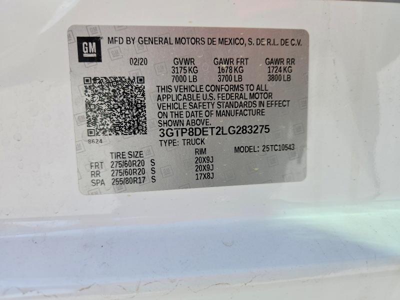 Aukcja sprzedaży 2020 Gmc Sierra, vin: 3GTP8DET2LG283275, numer aukcji: 67915736