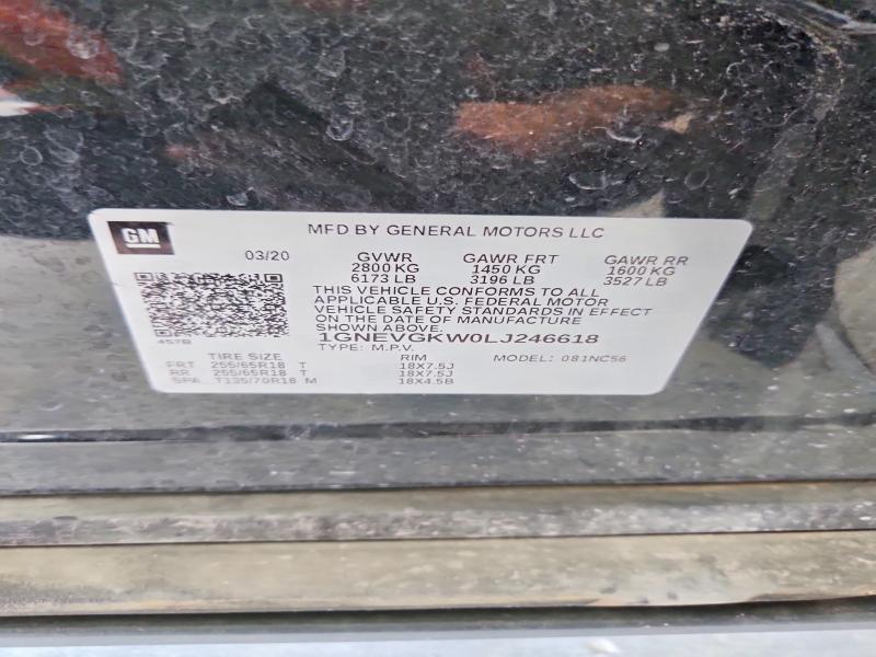 2020 Chevrolet Traverse მანქანა იყიდება აუქციონზე, vin: 1GNEVGKW0LJ246618, აუქციონის ნომერი: 67171886