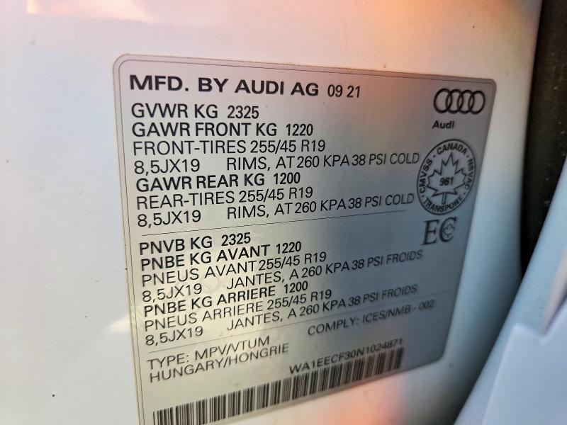 Aukcja sprzedaży 2022 Audi Q3, vin: WA1EECF30N1024871, numer aukcji: 67038496