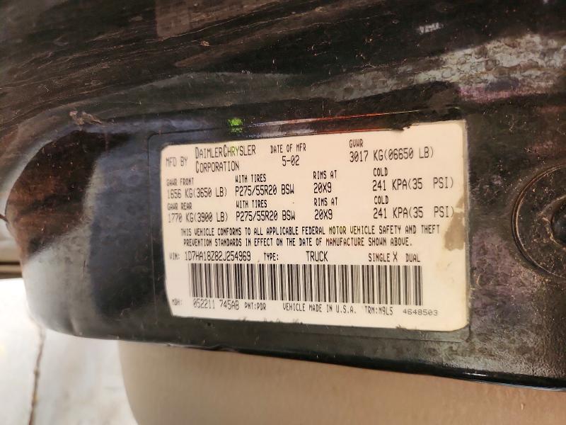 2002 Dodge Ram 1500 მანქანა იყიდება აუქციონზე, vin: 1D7HA18Z82J254969, აუქციონის ნომერი: 69226826
