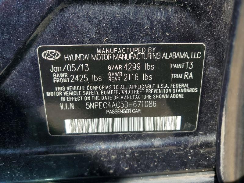 2013 Hyundai Sonata მანქანა იყიდება აუქციონზე, vin: 5NPEC4AC5DH671086, აუქციონის ნომერი: 67364716