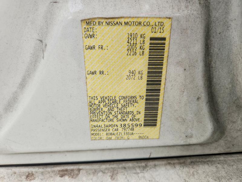 2015 Nissan Altima მანქანა იყიდება აუქციონზე, vin: 1N4AL3AP0FN385599, აუქციონის ნომერი: 70608506