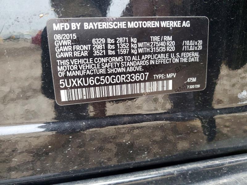 70371476 :رقم المزاد ، 5UXKU6C50G0R33607 vin ، 2016 Bmw X6 مزاد بيع