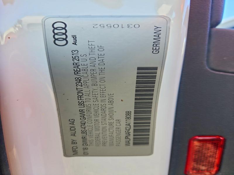 69528726 :رقم المزاد ، WAUPNAF42JA118088 vin ، 2018 Audi A4 مزاد بيع