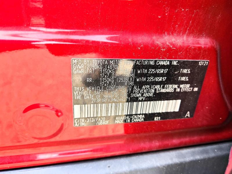 Aukcja sprzedaży 2021 Toyota Rav4, vin: 2T3P1RFV3MW246271, numer aukcji: 70310486