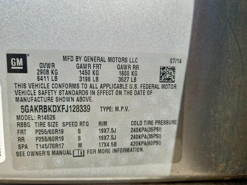 Aukcja sprzedaży 2015 Buick Enclave, vin: 5GAKRBKDXFJ128339, numer aukcji: 67107356