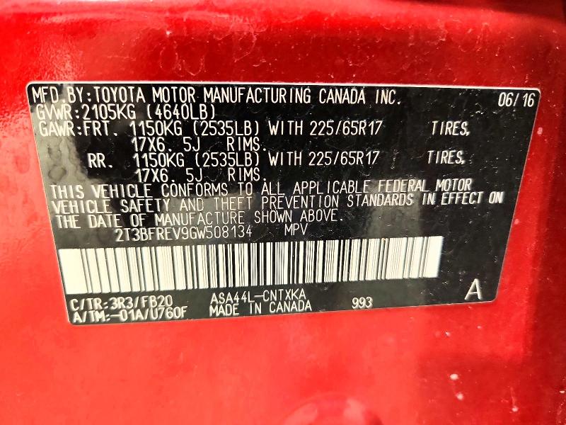 2016 Toyota Rav4 მანქანა იყიდება აუქციონზე, vin: 2T3BFREV9GW508134, აუქციონის ნომერი: 69948916