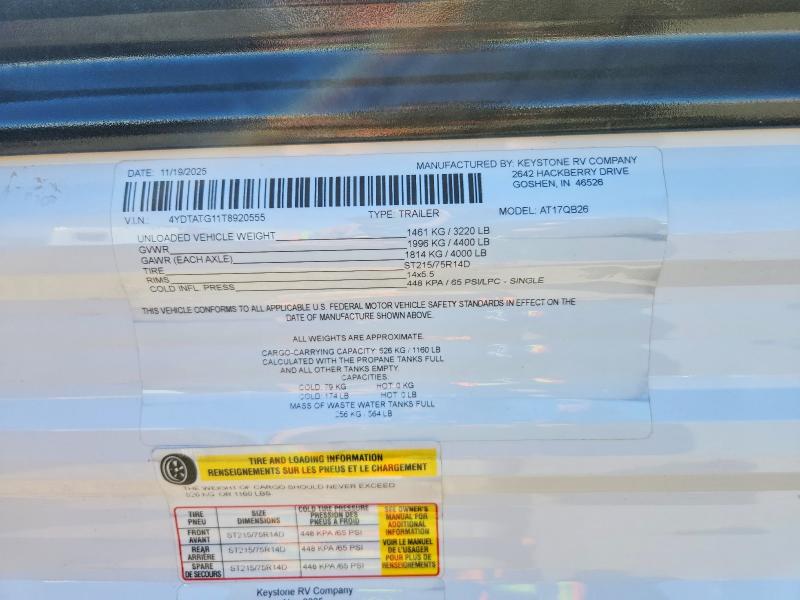 Продаж на аукціоні авто 2008 Keystone Unknown, vin: 4YDTATG11T8920555, номер лоту: 69142446