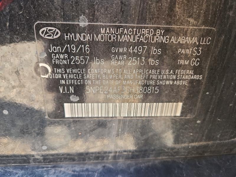 2016 Hyundai Sonata მანქანა იყიდება აუქციონზე, vin: 5NPE24AF3GH380815, აუქციონის ნომერი: 69464516