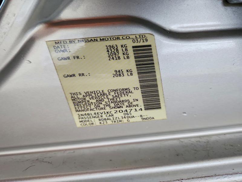 Продаж на аукціоні авто 2019 Nissan Altima, vin: 1N4BL4EV1KC204714, номер лоту: 70220016