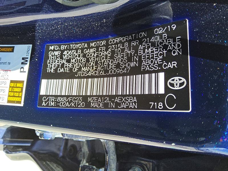 Aukcja sprzedaży 2020 Toyota Corolla, vin: JTDS4RCE6LJ009647, numer aukcji: 67940806