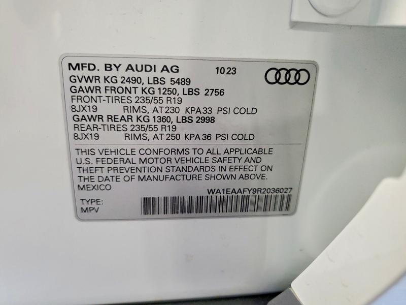 67890816 :رقم المزاد ، WA1EAAFY9R2036027 vin ، 2024 Audi Q5 مزاد بيع