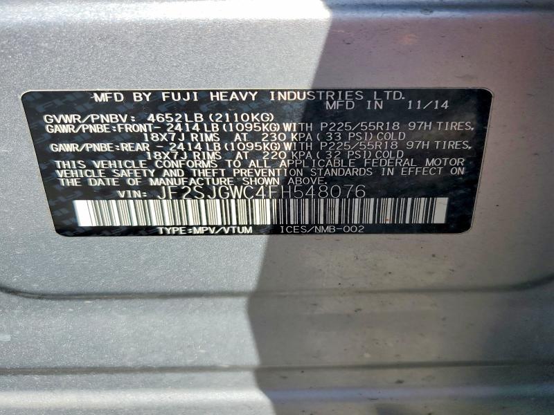 70497746 :رقم المزاد ، JF2SJGWC4FH548076 vin ، 2015 Subaru Forester مزاد بيع