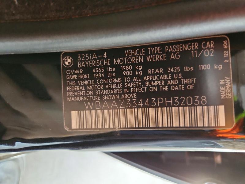 Продаж на аукціоні авто 2003 Bmw 325, vin: WBAAZ33443PH32038, номер лоту: 68437216