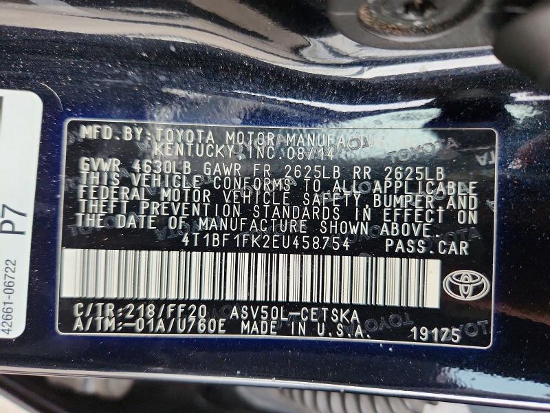 69774736 :رقم المزاد ، 4T1BF1FK2EU458754 vin ، 2014 Toyota Camry مزاد بيع