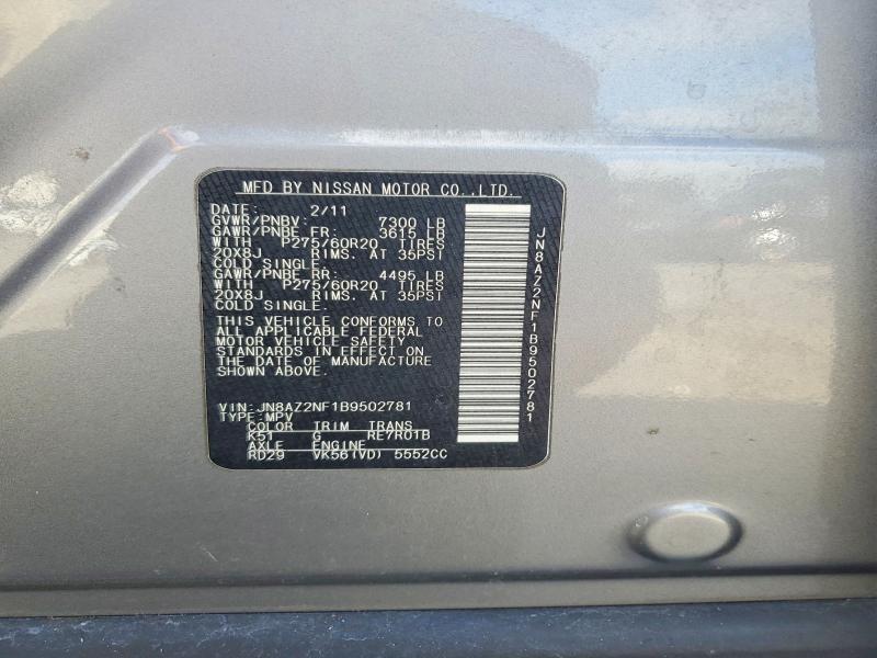 67271126 :رقم المزاد ، JN8AZ2NF1B9502781 vin ، 2011 Infiniti Qx56 مزاد بيع