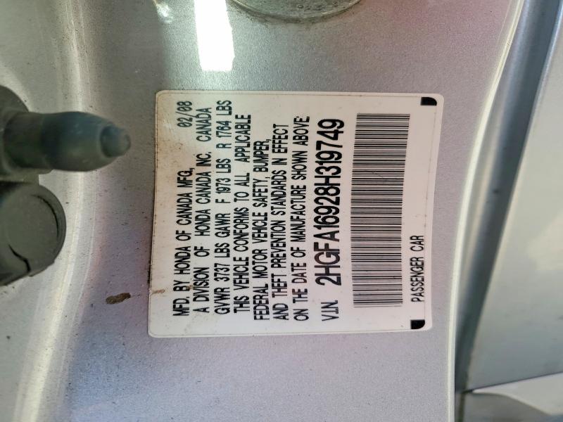 2008 Honda Civic მანქანა იყიდება აუქციონზე, vin: 2HGFA16928H319749, აუქციონის ნომერი: 69444796