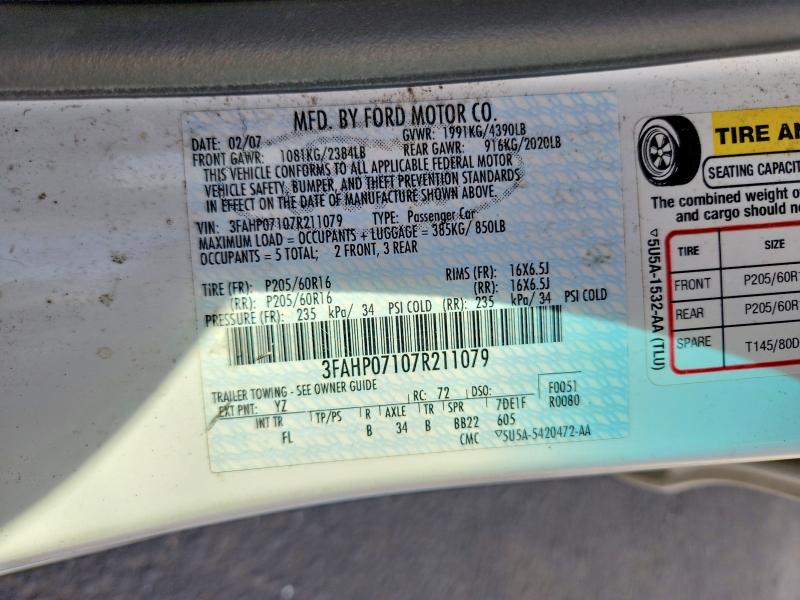 Aukcja sprzedaży 2007 Ford Fusion, vin: 3FAHP07107R211079, numer aukcji: 68373006
