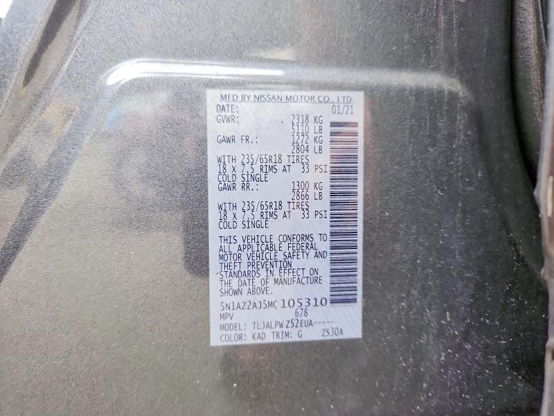 Aukcja sprzedaży 2021 Nissan Murano, vin: 5N1AZ2AJ5MC105310, numer aukcji: 72774116