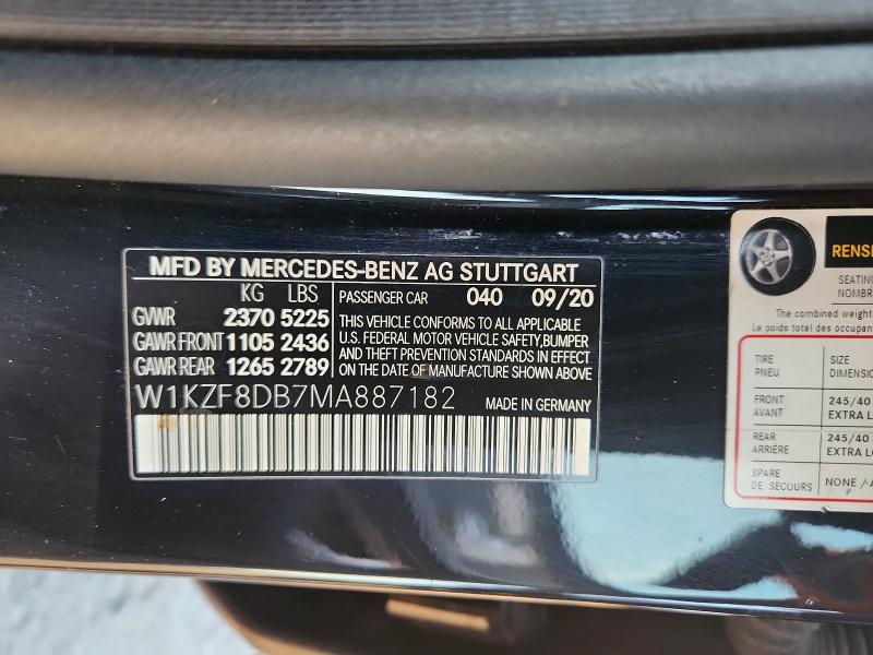 2021 Mercedes-benz E მანქანა იყიდება აუქციონზე, vin: W1KZF8DB7MA887182, აუქციონის ნომერი: 68670526