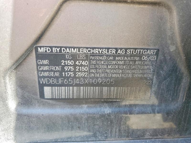 2003 Mercedes-benz E მანქანა იყიდება აუქციონზე, vin: WDBUF65J43X109205, აუქციონის ნომერი: 67052486