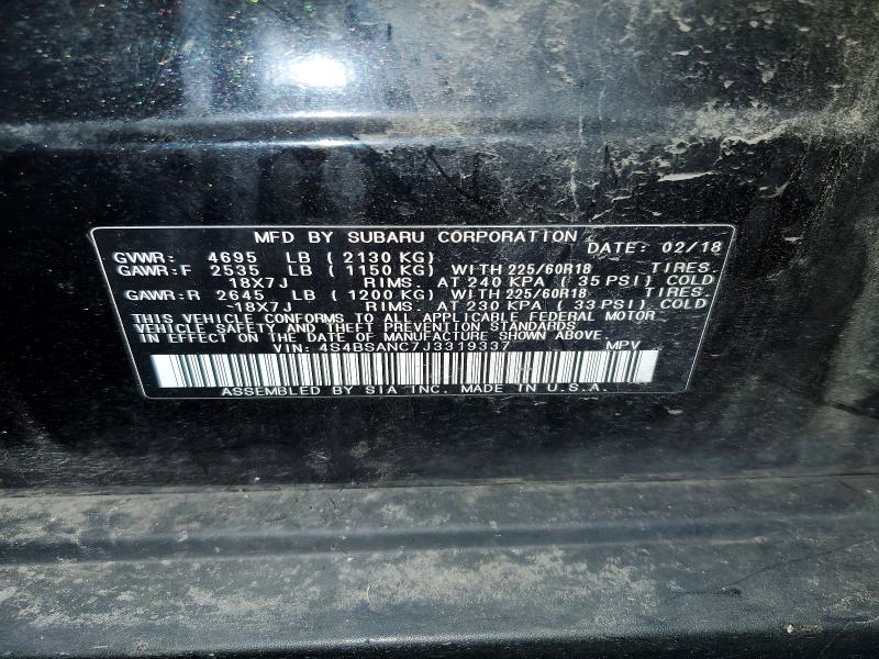 Продажа на аукционе авто 2018 Subaru Outback, vin: 4S4BSANC7J3319337, номер лота: 69761426