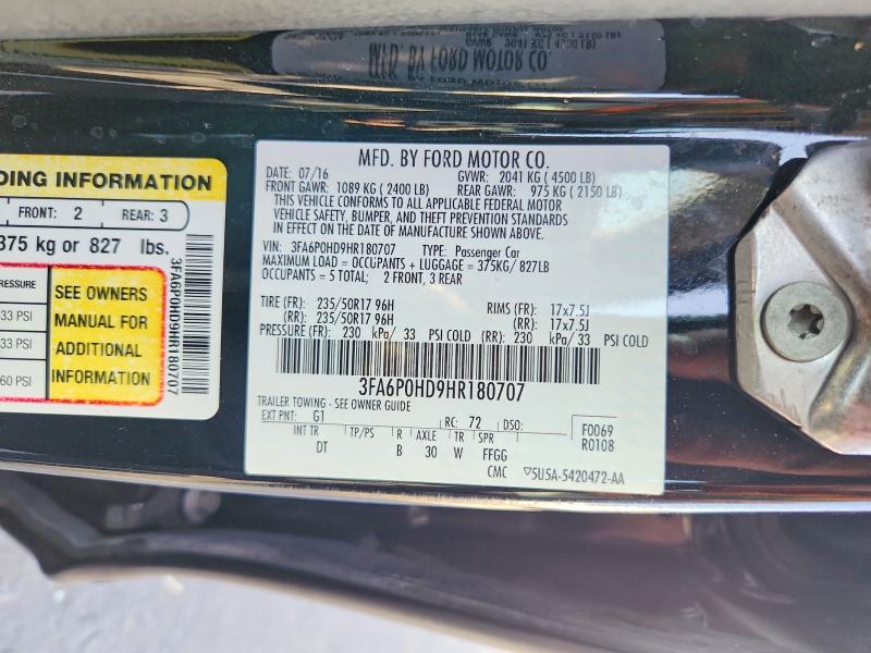2017 Ford Fusion მანქანა იყიდება აუქციონზე, vin: 3FA6P0HD9HR180707, აუქციონის ნომერი: 69179066