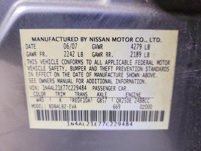 Продажа на аукционе авто 2007 Nissan Altima, vin: 1N4AL21E77C229484, номер лота: 70040156