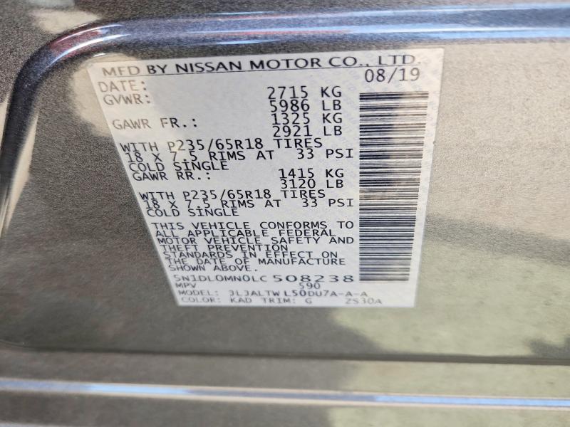 Aukcja sprzedaży 2020 Infiniti Qx60, vin: 5N1DL0MN0LC508238, numer aukcji: 68199526