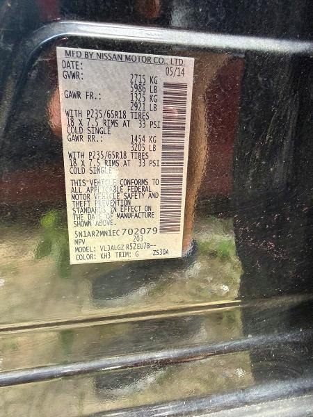 Aukcja sprzedaży 2014 Nissan Pathfinder, vin: 5N1AR2MN1EC702079, numer aukcji: 67862536