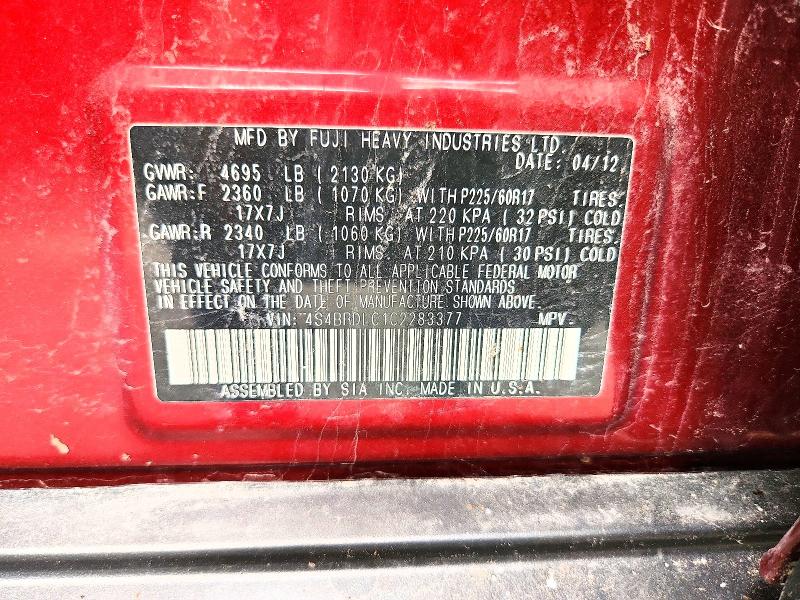 Aukcja sprzedaży 2012 Subaru Outback, vin: 4S4BRDLC1C2283377, numer aukcji: 68326546