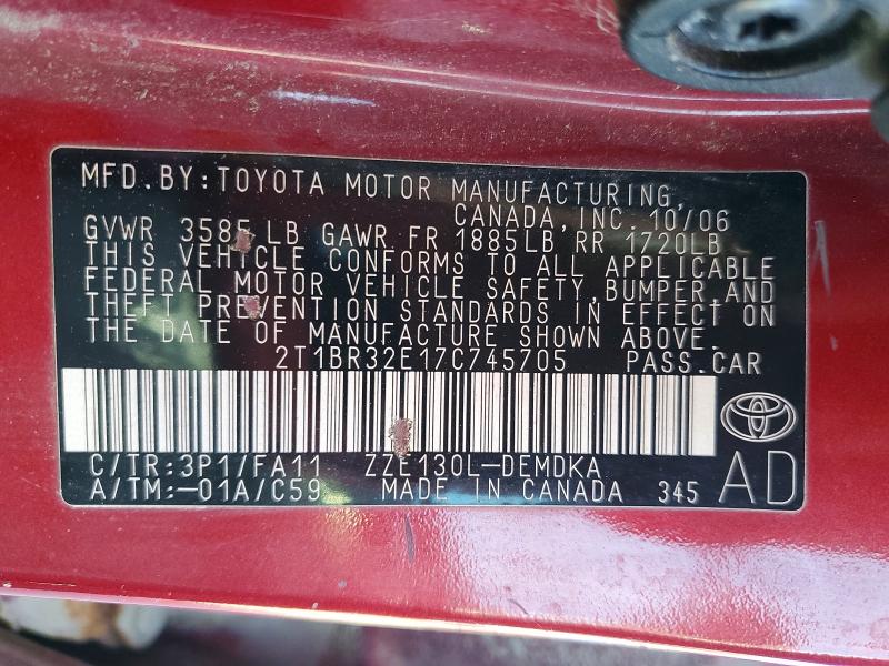 Aukcja sprzedaży 2007 Toyota Corolla, vin: 2T1BR32E17C745705, numer aukcji: 70281316