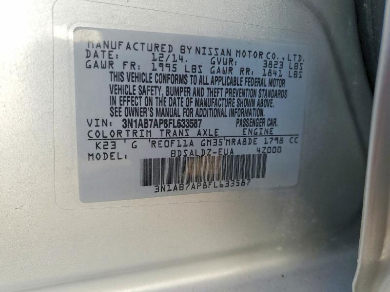 Aukcja sprzedaży 2015 Nissan Sentra, vin: 3N1AB7AP8FL633587, numer aukcji: 70442886
