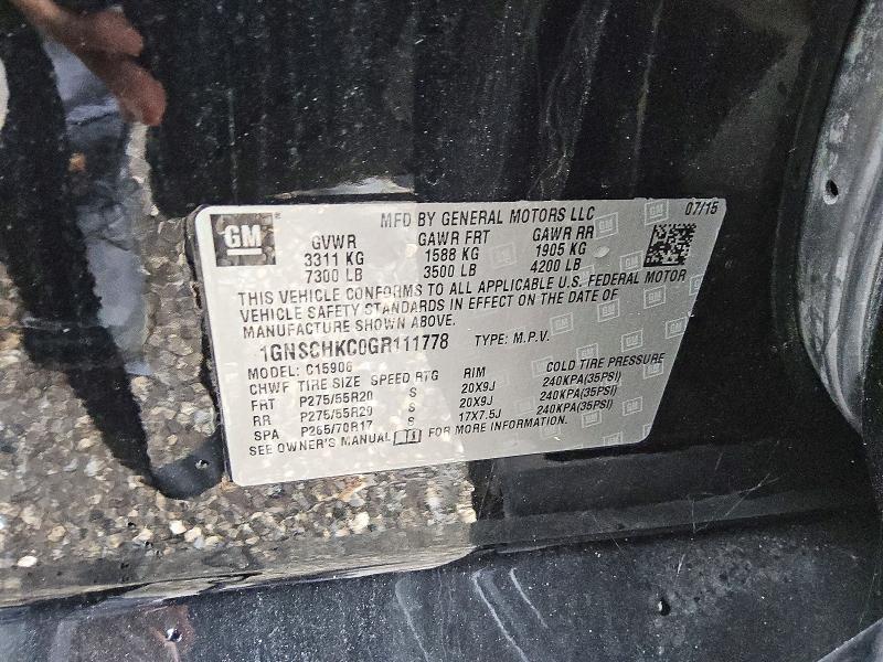 65357526 :رقم المزاد ، 1GNSCHKC0GR111778 vin ، 2016 Chevrolet Suburban مزاد بيع