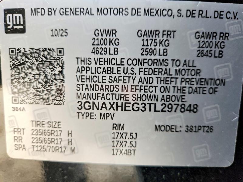 Aukcja sprzedaży 2026 Chevrolet Equinox, vin: 3GNAXHEG3TL297848, numer aukcji: 69106586
